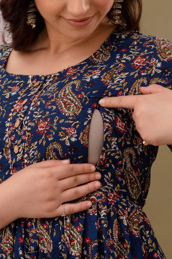 New Exclusive Cotton Cambric Floral Printed With Zip Design Maternity Gawn