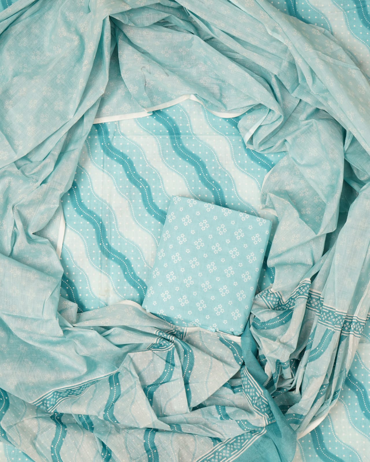 Hand Printed Unstiched Cotton Suit With Mulmul Dupatta