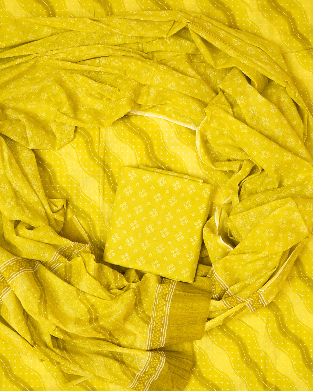 Hand Printed Unstiched Cotton Suit With Mulmul Dupatta