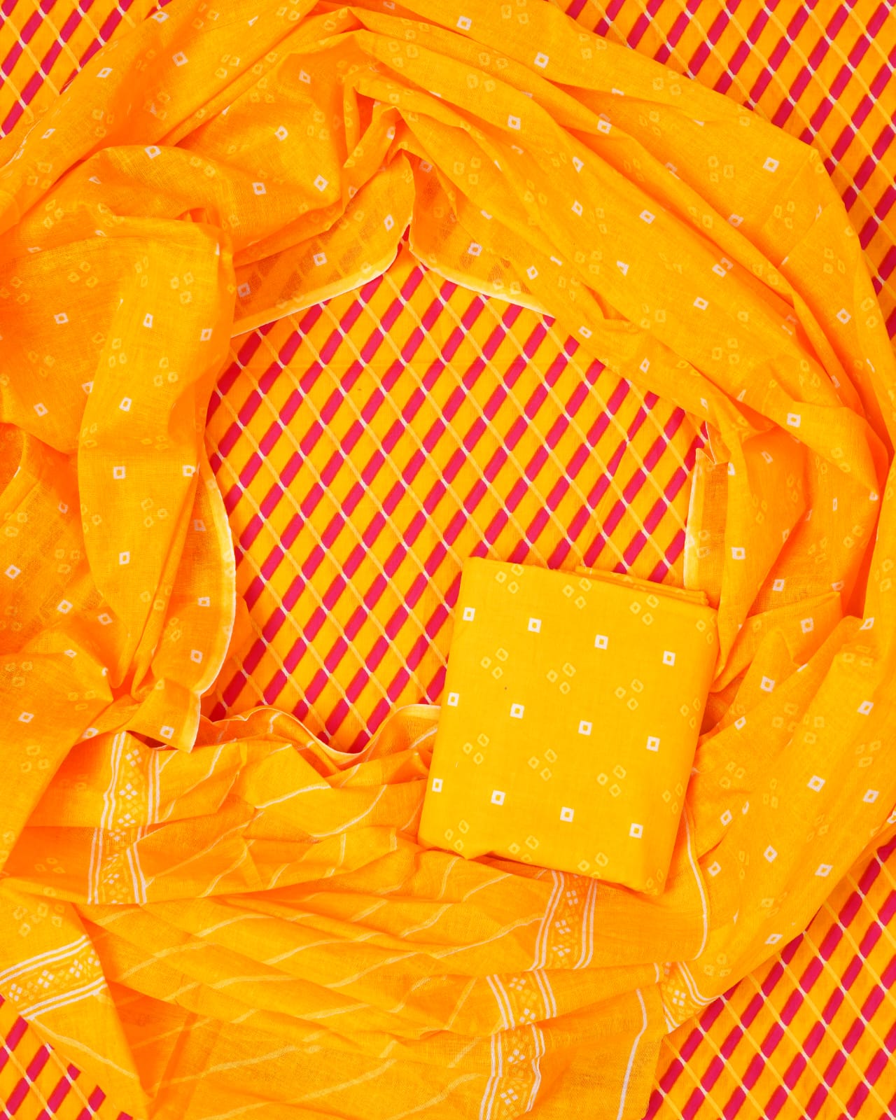 Hand Printed Unstiched Cotton Suit With Mulmul Dupatta