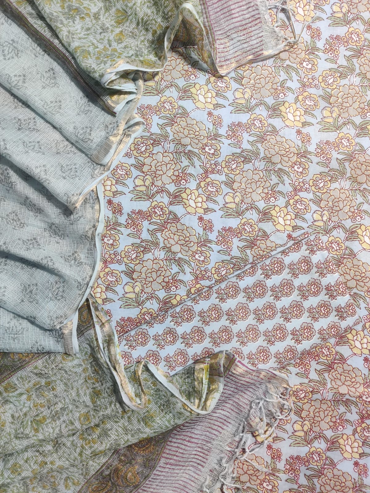 Pure Cotton Unstitched Suit With Pure Kota Doria Dupatta