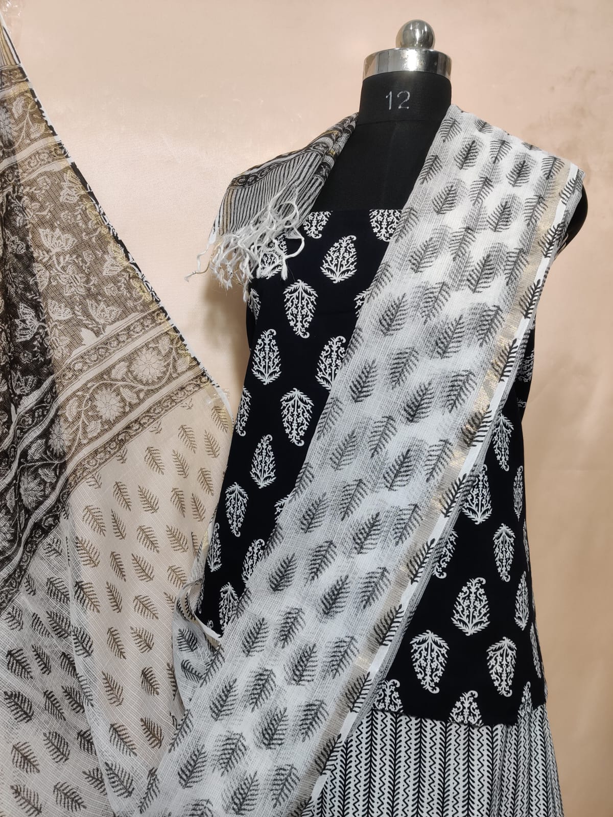 Pure Cotton Unstitched Suit With Pure Kota Doria Dupatta