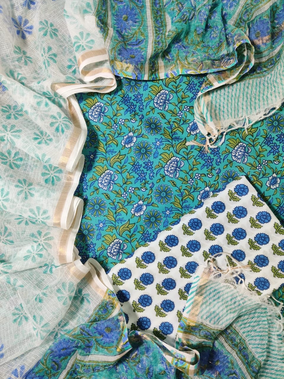 Pure Cotton Unstitched Suit With Kota Doria Dupatta