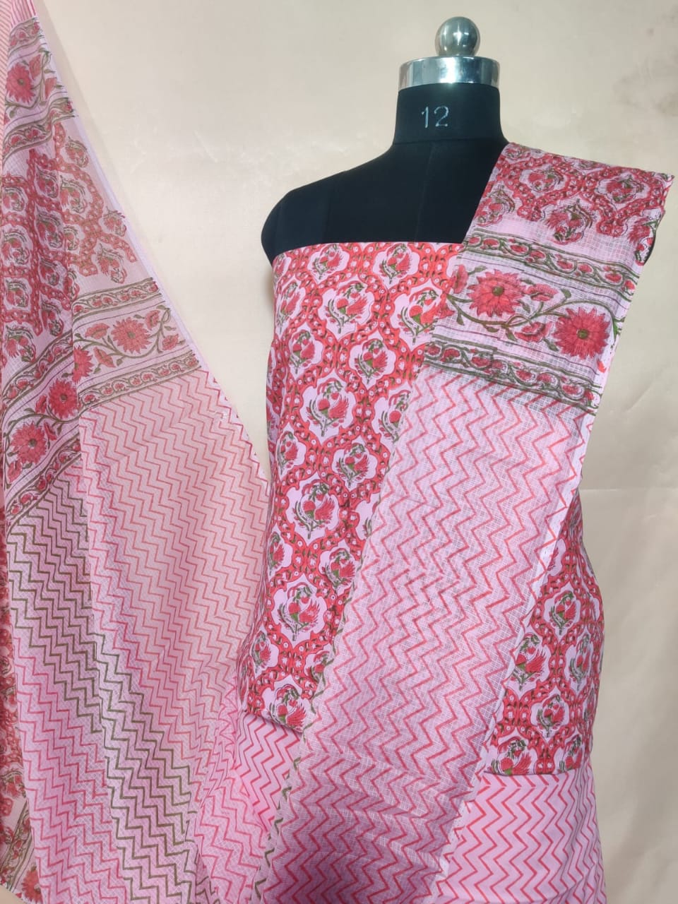 Pure Cotton Unstitched Suit With Pure Kota Doria Dupatta