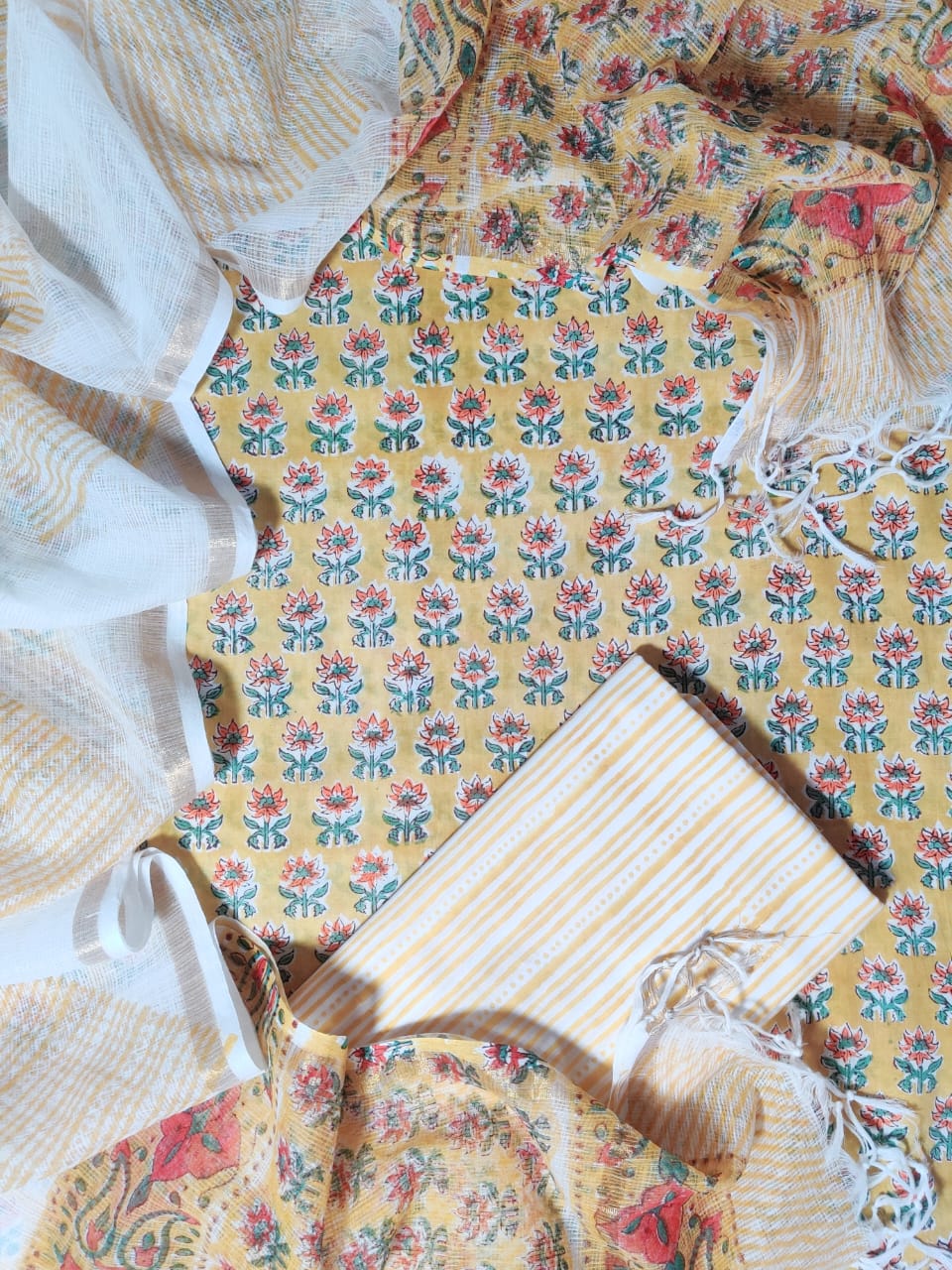 Pure Cotton Unstitched Suit With Kota Doria Dupatta