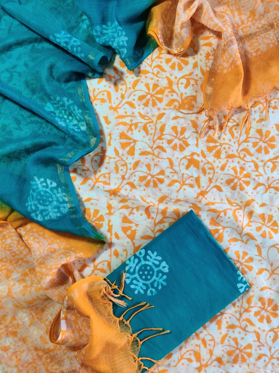 Pure Cotton Unstitched Suit With Kota Doria Dupatta