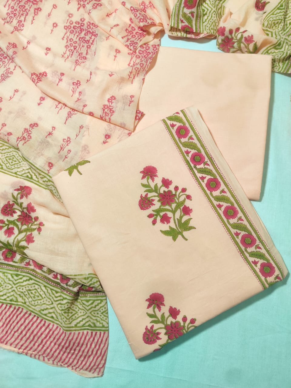 💫Hand Block Printed Cotton Suit With Cotton Dupatta