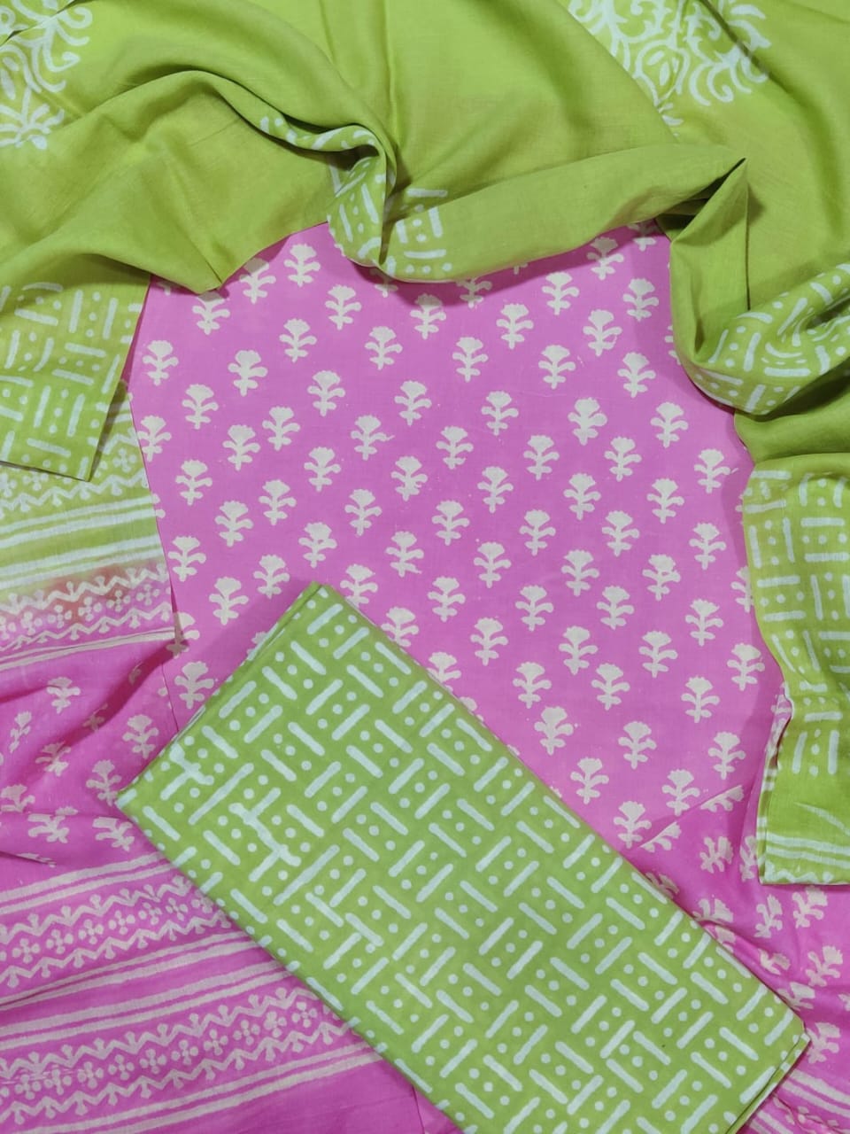 Pure Cotton Unstitched Suit With Cotton Dupatta