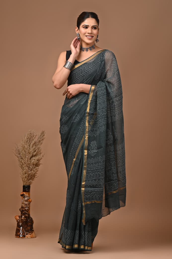 Pure Kota Doria Saree (5.5 Mtr) With Unstiched Blouse Piece (80 CM)