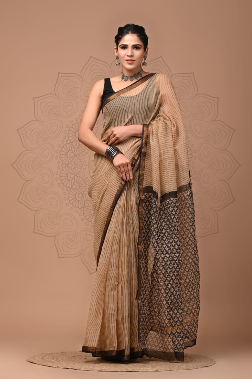 Pure Kota Doria Saree (5.5 Mtr) With Unstiched Blouse Piece (80 CM)