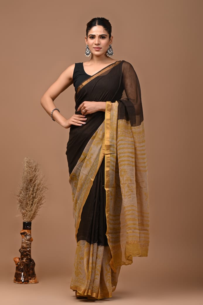 Pure Kota Doria Saree (5.5 Mtr) With Unstiched Blouse Piece (80 CM)