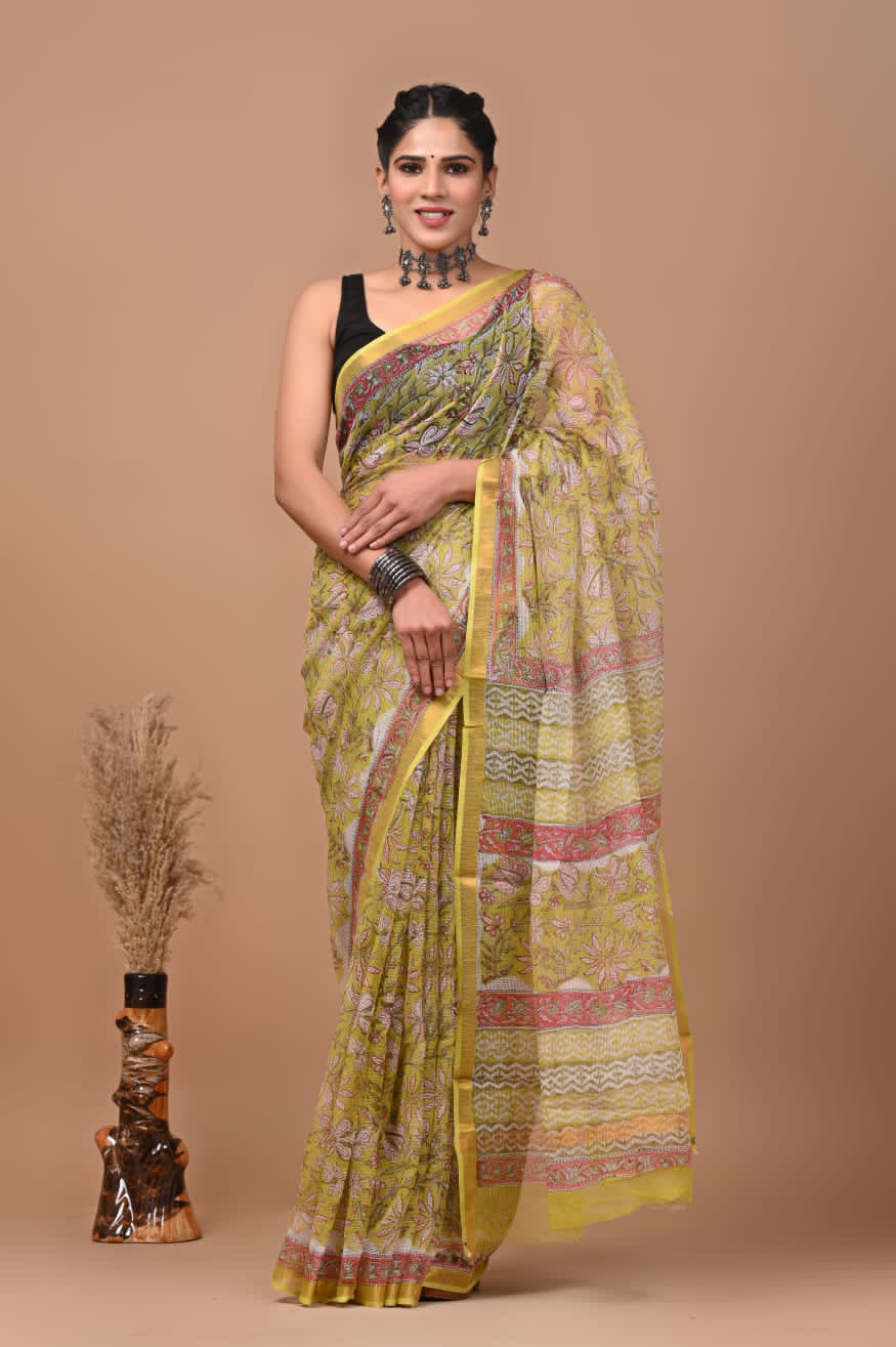 Pure Kota Doria Saree (5.5 Mtr) With Unstiched Blouse Piece (80 CM)