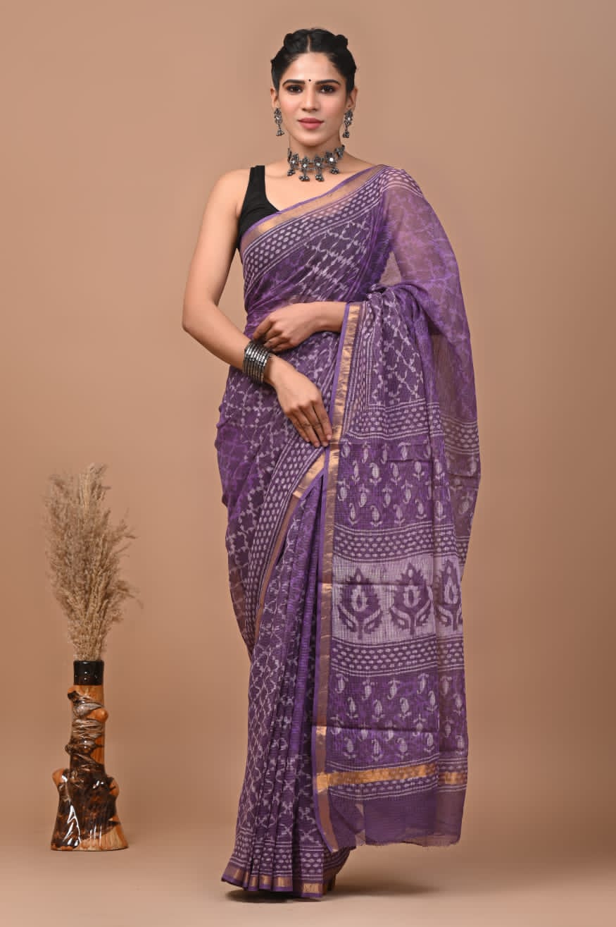 Pure Kota Doria Saree (5.5 Mtr) With Unstiched Blouse Piece (80 CM)