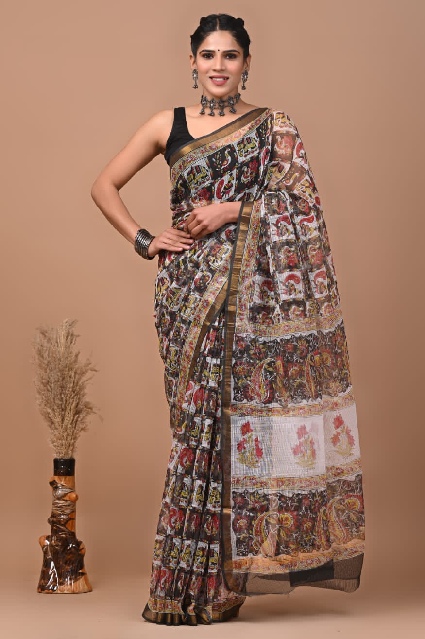 Pure Kota Doria Saree (5.5 Mtr) With Unstiched Blouse Piece (80 CM)