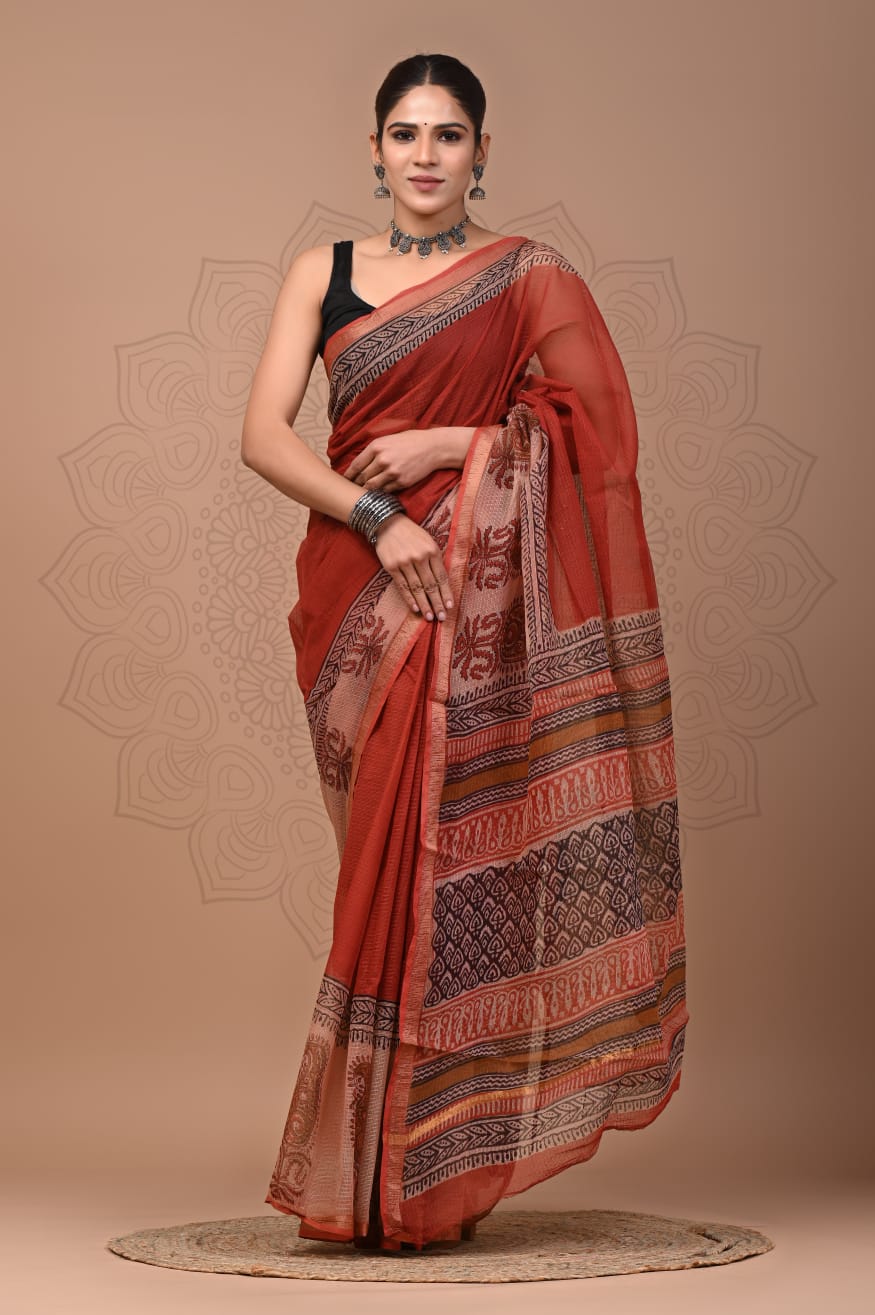 Pure Kota Doria Saree (5.5 Mtr) With Unstiched Blouse Piece (80 CM)