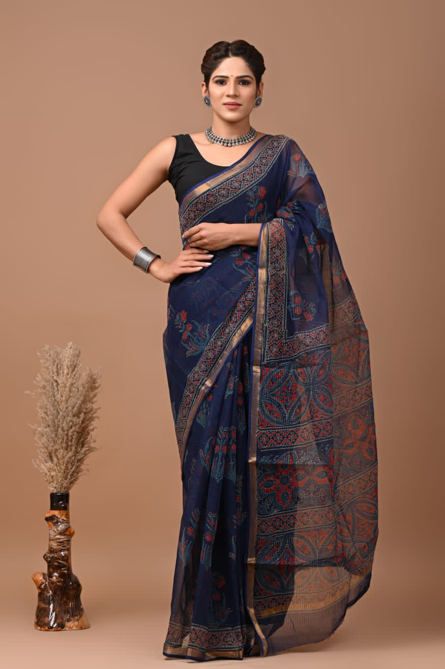 Pure Kota Doria Saree (5.5 Mtr) With Unstiched Blouse Piece (80 CM)