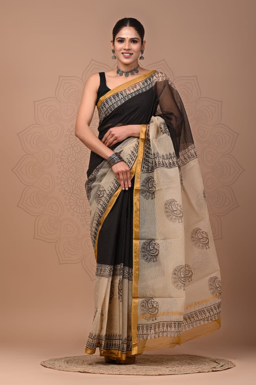 Pure Kota Doria Saree (5.5 Mtr) With Unstiched Blouse Piece (80 CM)