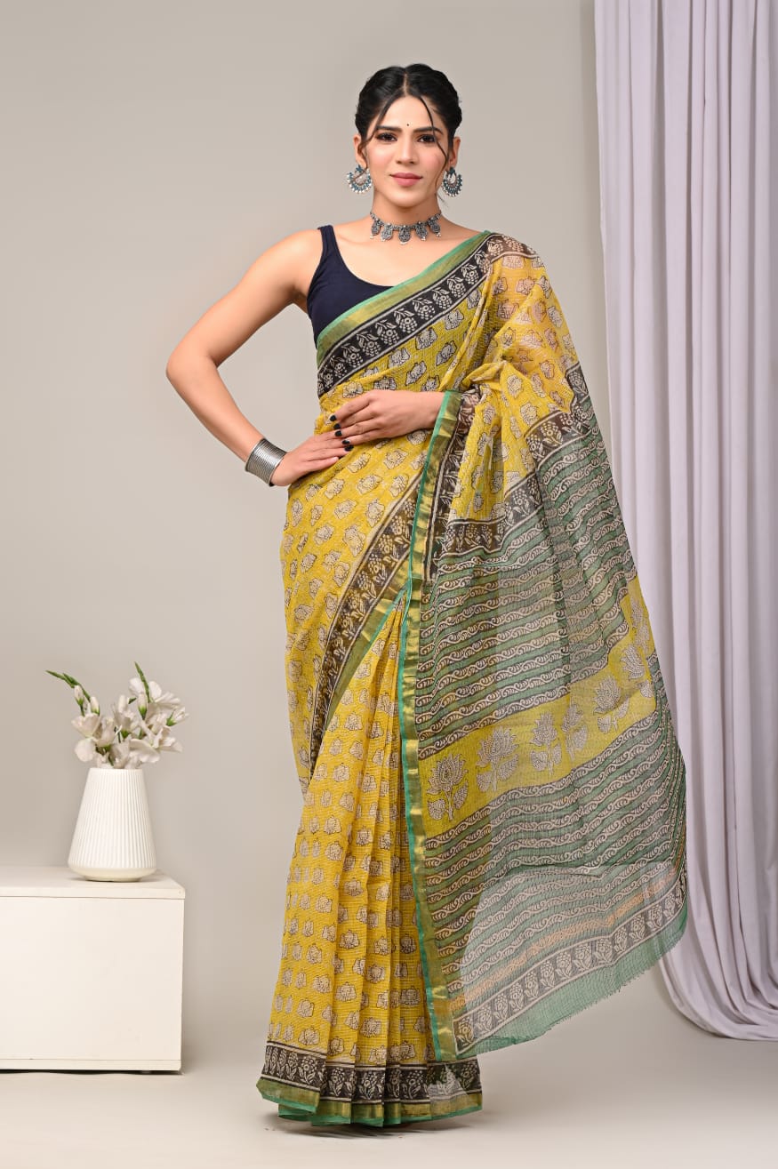 Pure Kota Doria Saree (5.5 Mtr) With Unstiched Blouse Piece (80 CM)