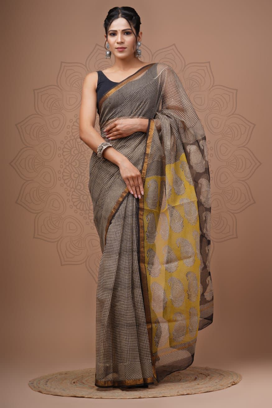Pure Kota Doria Saree (5.5 Mtr) With Unstiched Blouse Piece (80 CM)