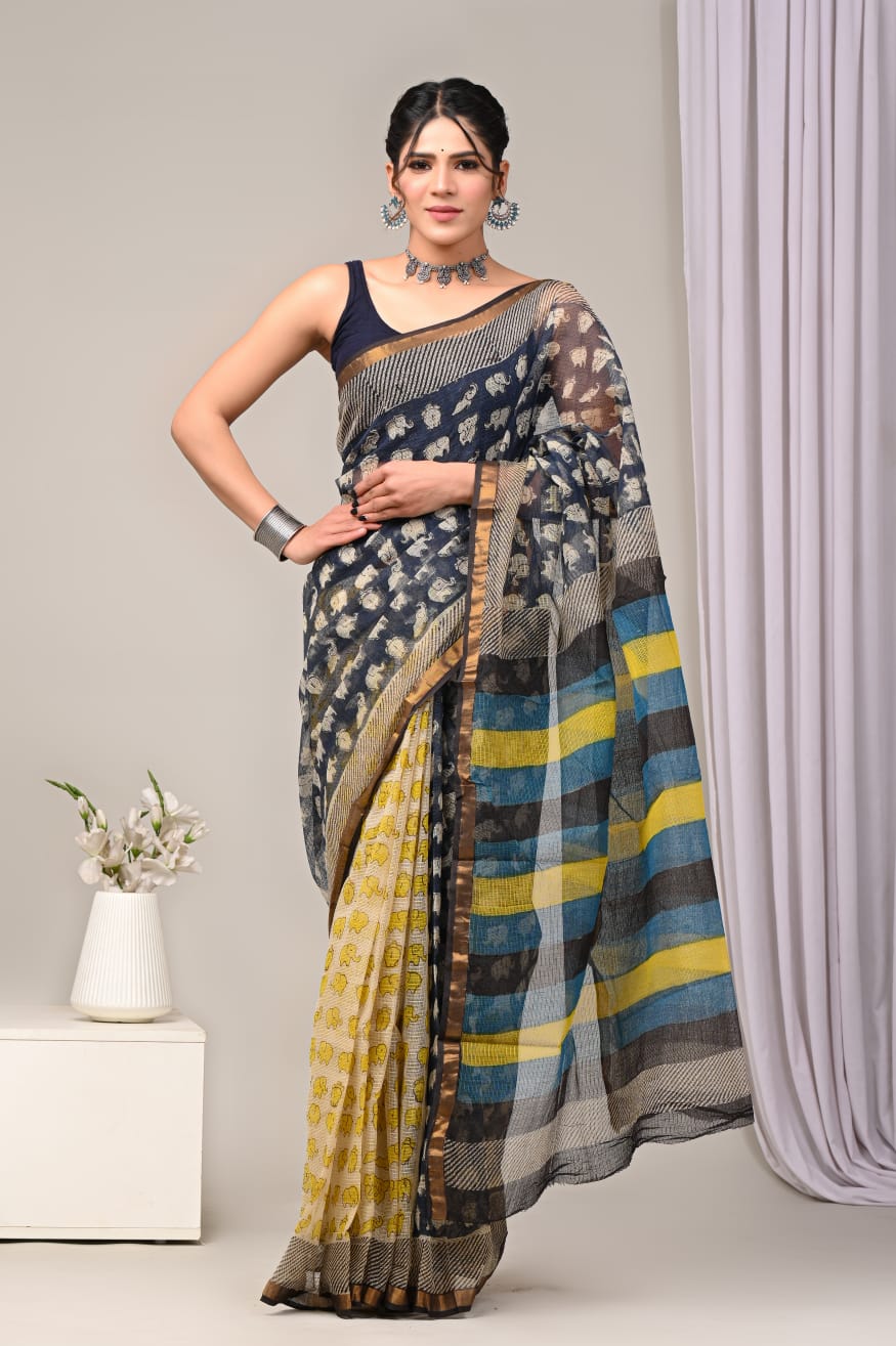Pure Kota Doria Saree (5.5 Mtr) With Unstiched Blouse Piece (80 CM)