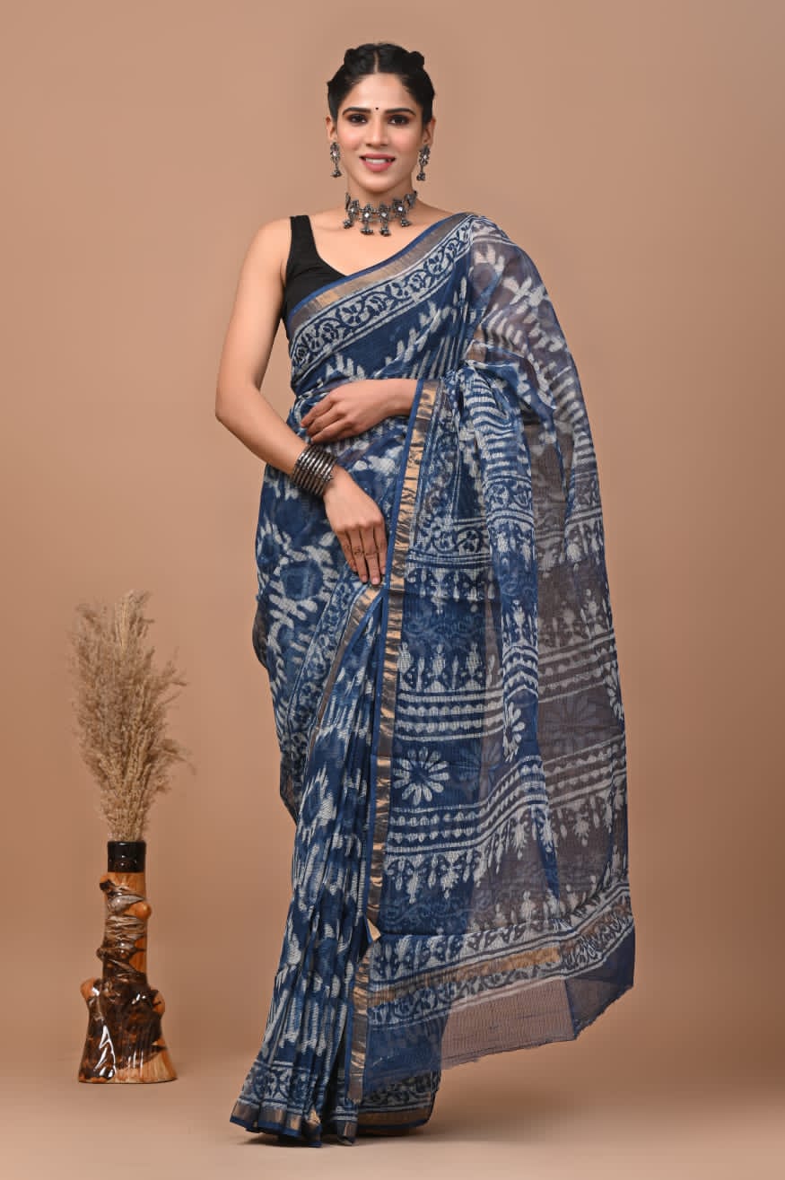Pure Kota Doria Saree (5.5 Mtr) With Unstiched Blouse Piece (80 CM)