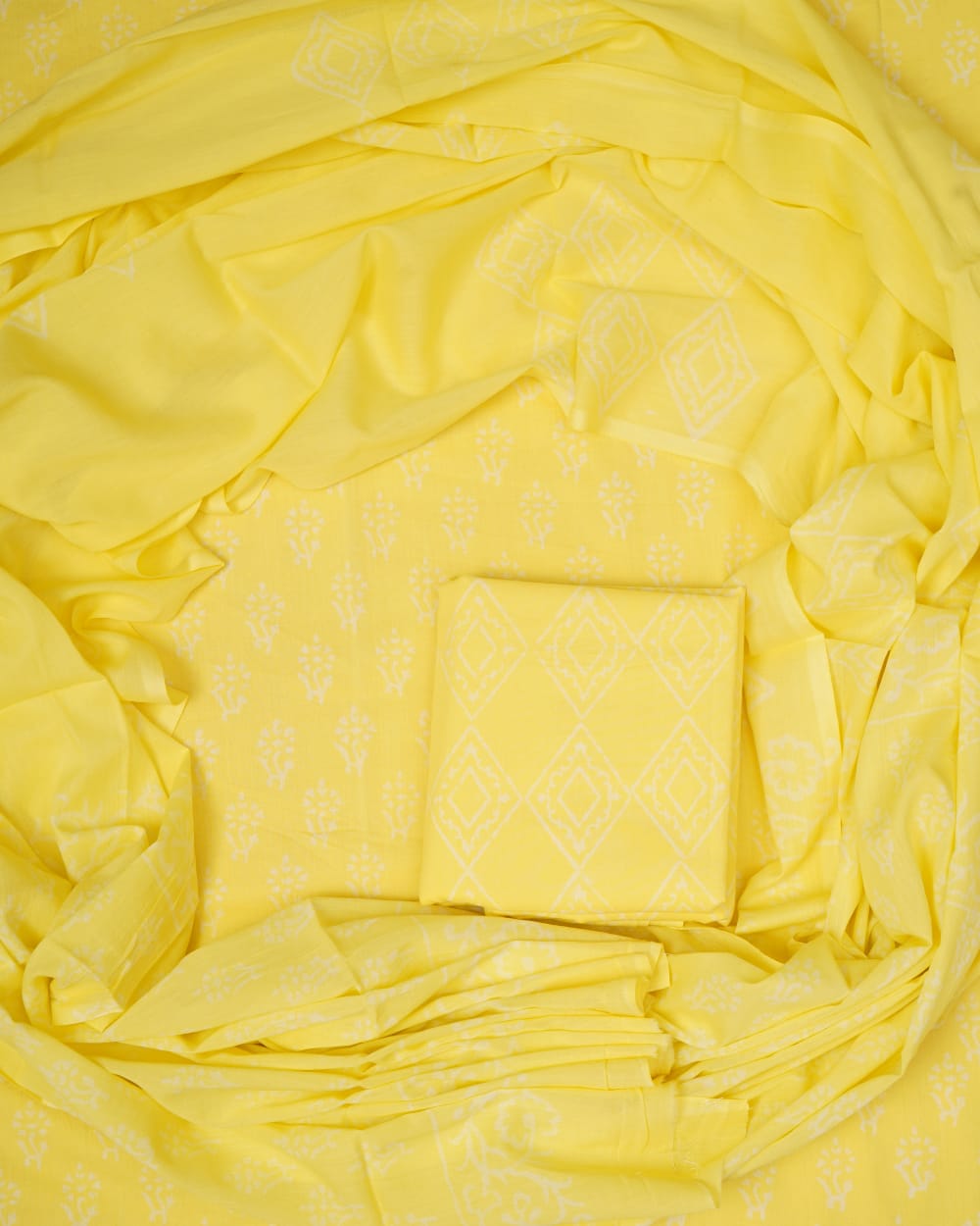 Hand Block Printed Unstiched Cotton Suit With Mulmul Dupatta