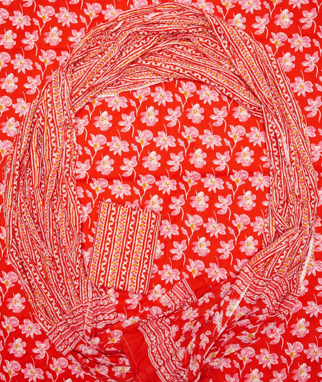 Hand Printed Unstiched Cotton Suit With Mulmul Dupatta