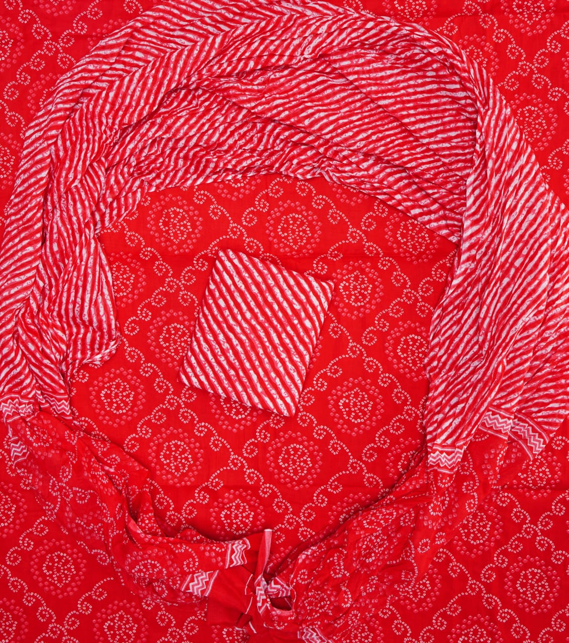 Hand Printed Unstiched Cotton Suit With Mulmul Dupatta Set