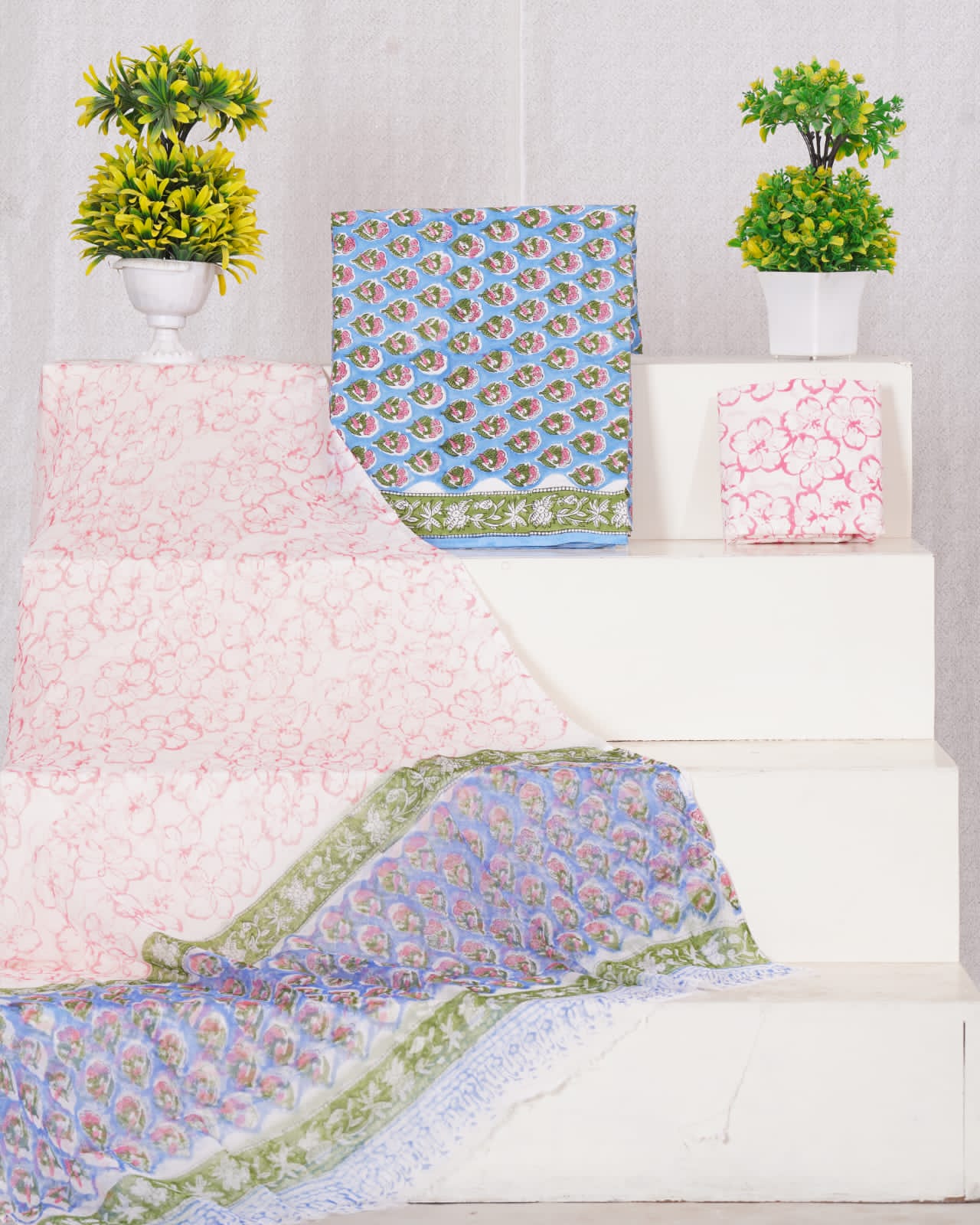 Hand Block Printed Pure Cotton Unstitched Suit With Chiffon Dupatta