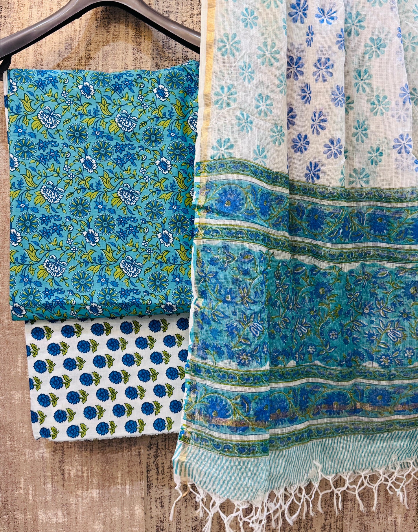 Pure Cotton Unstitched Suit With Kota Doria Dupatta