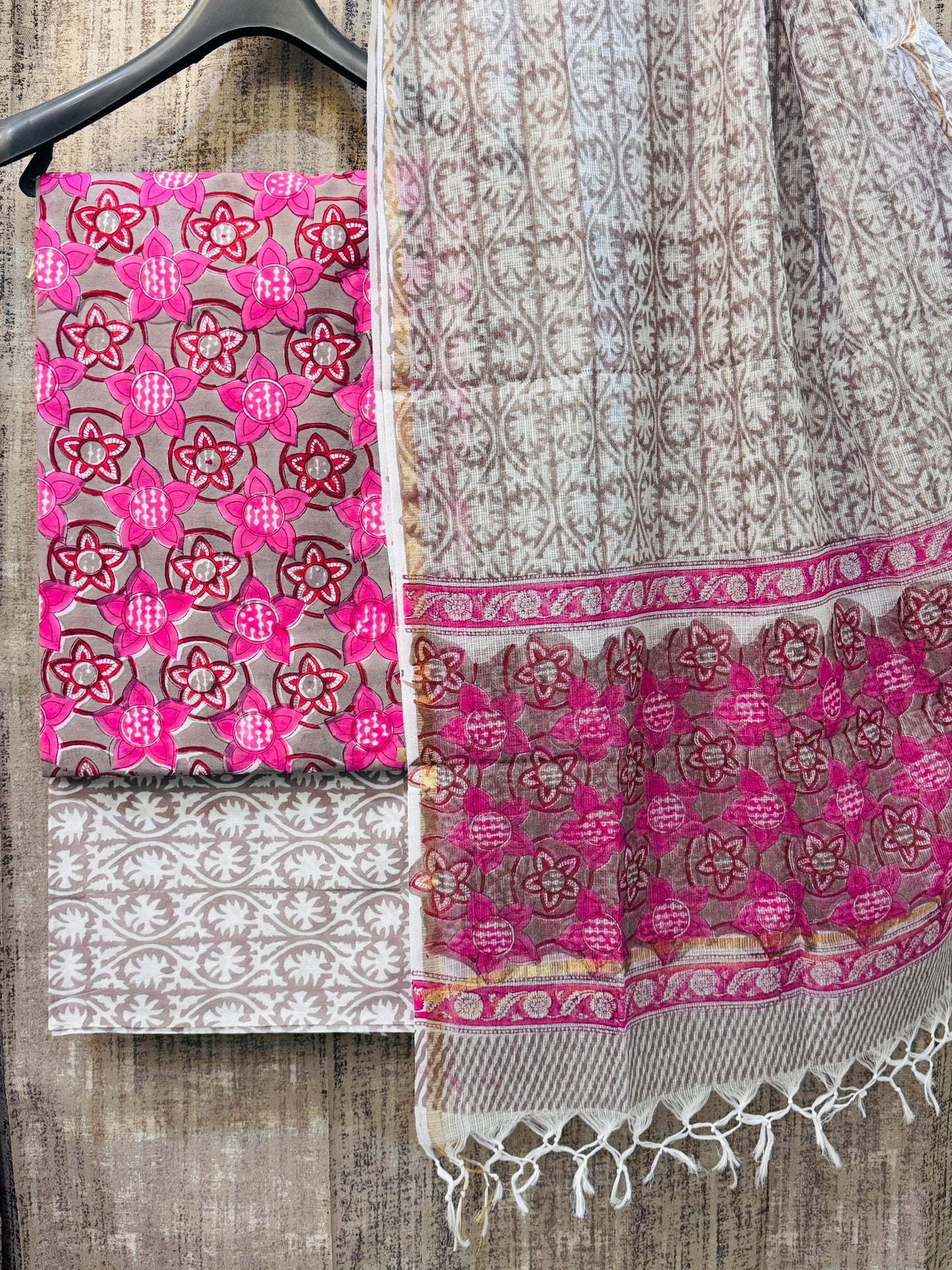 Pure Cotton Unstitched Suit With Kota Doria Dupatta