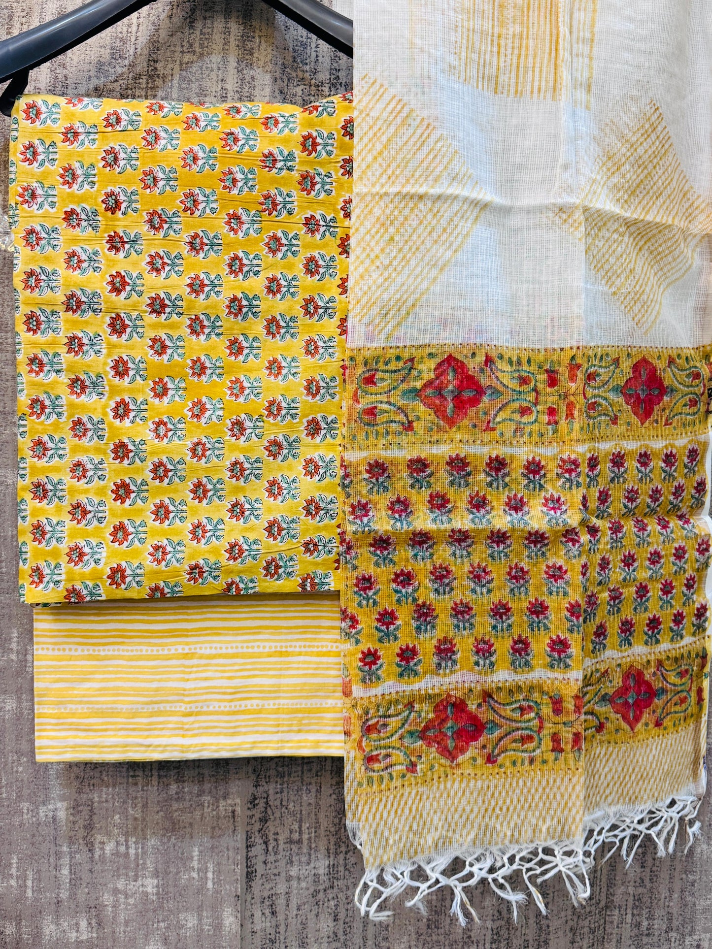 Pure Cotton Unstitched Suit With Kota Doria Dupatta