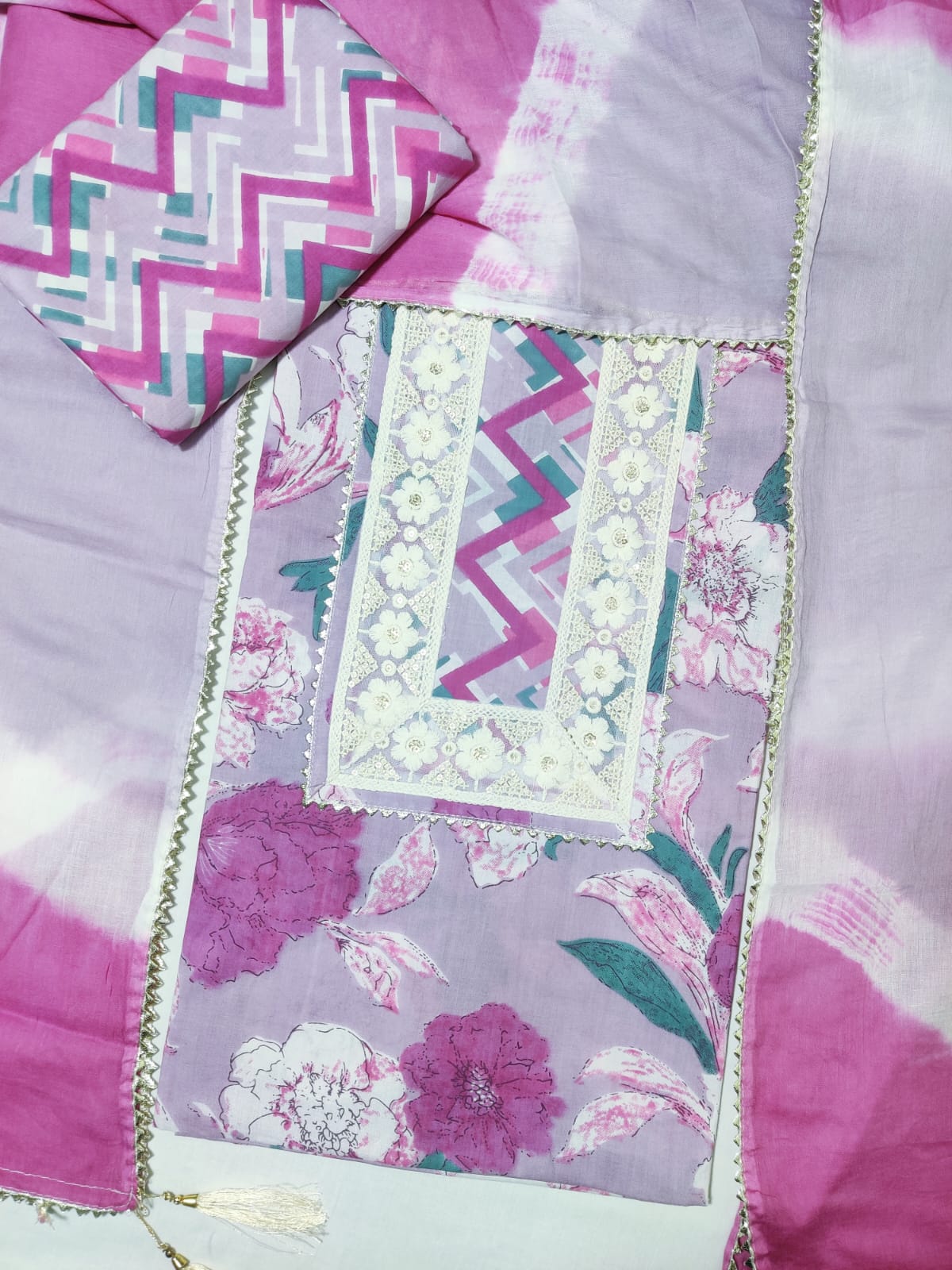Pure Cotton Embroidery Work Unstitched Suit With Cotton Dupatta