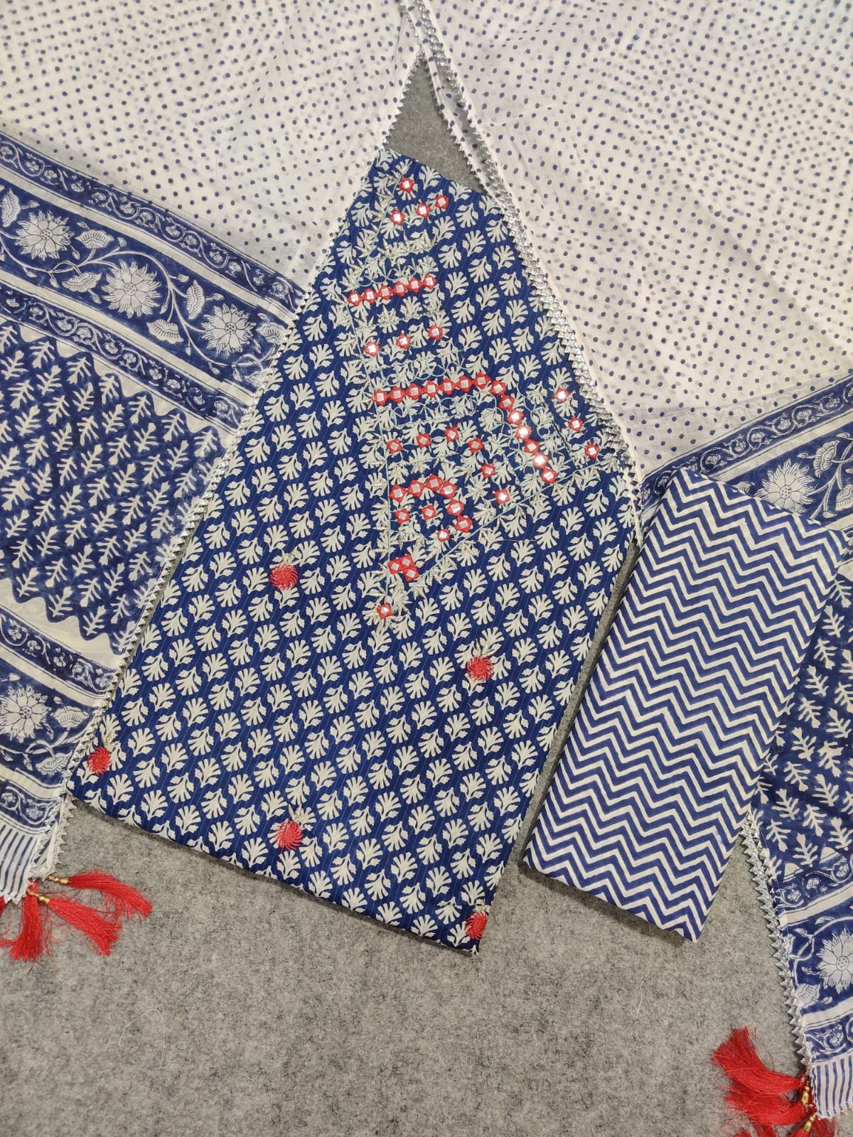 Pure Cotton Embroidery Work Unstitched Suit With Cotton Dupatta