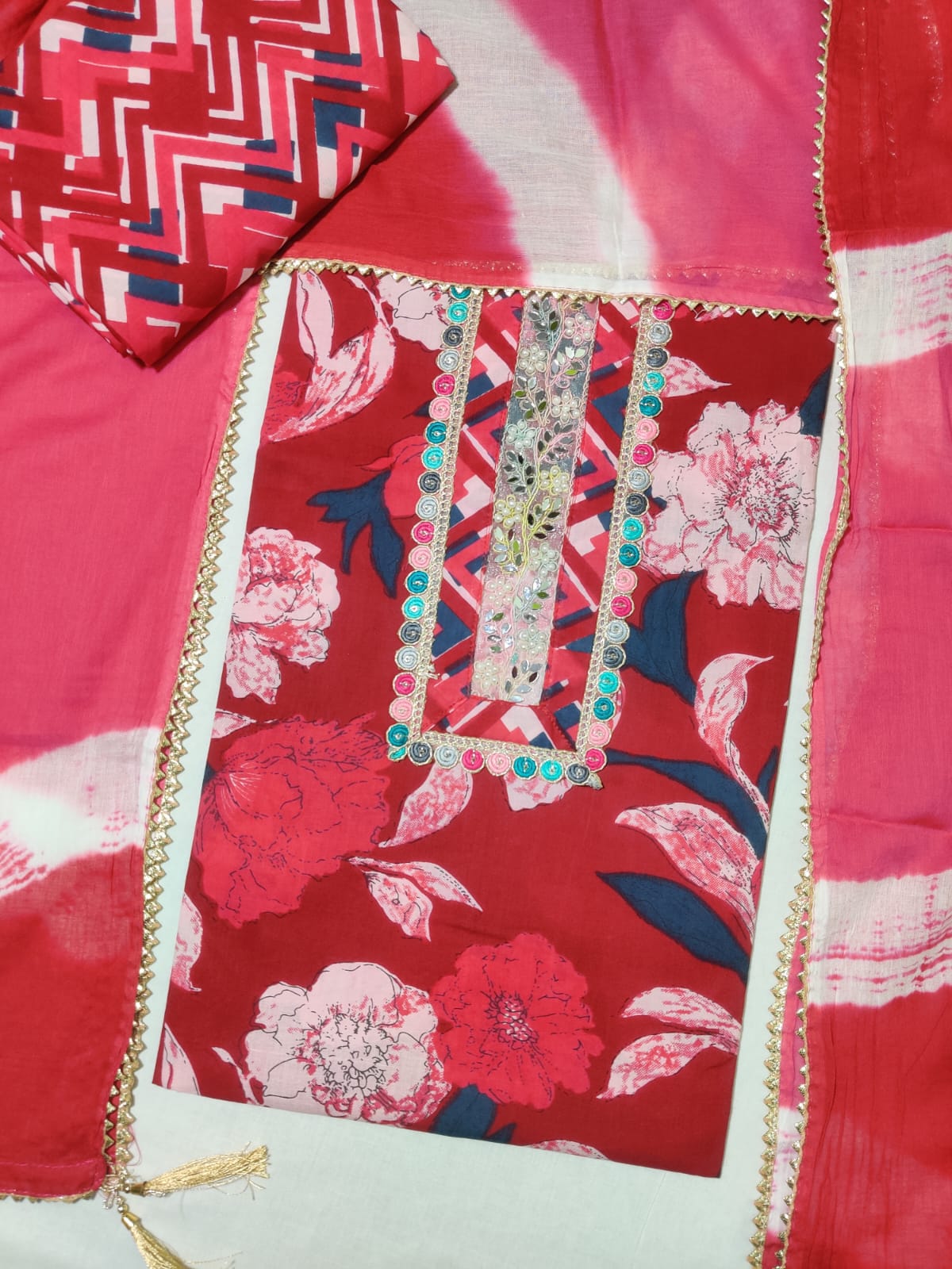 Pure Cotton Embroidery Work Unstitched Suit With Cotton Dupatta