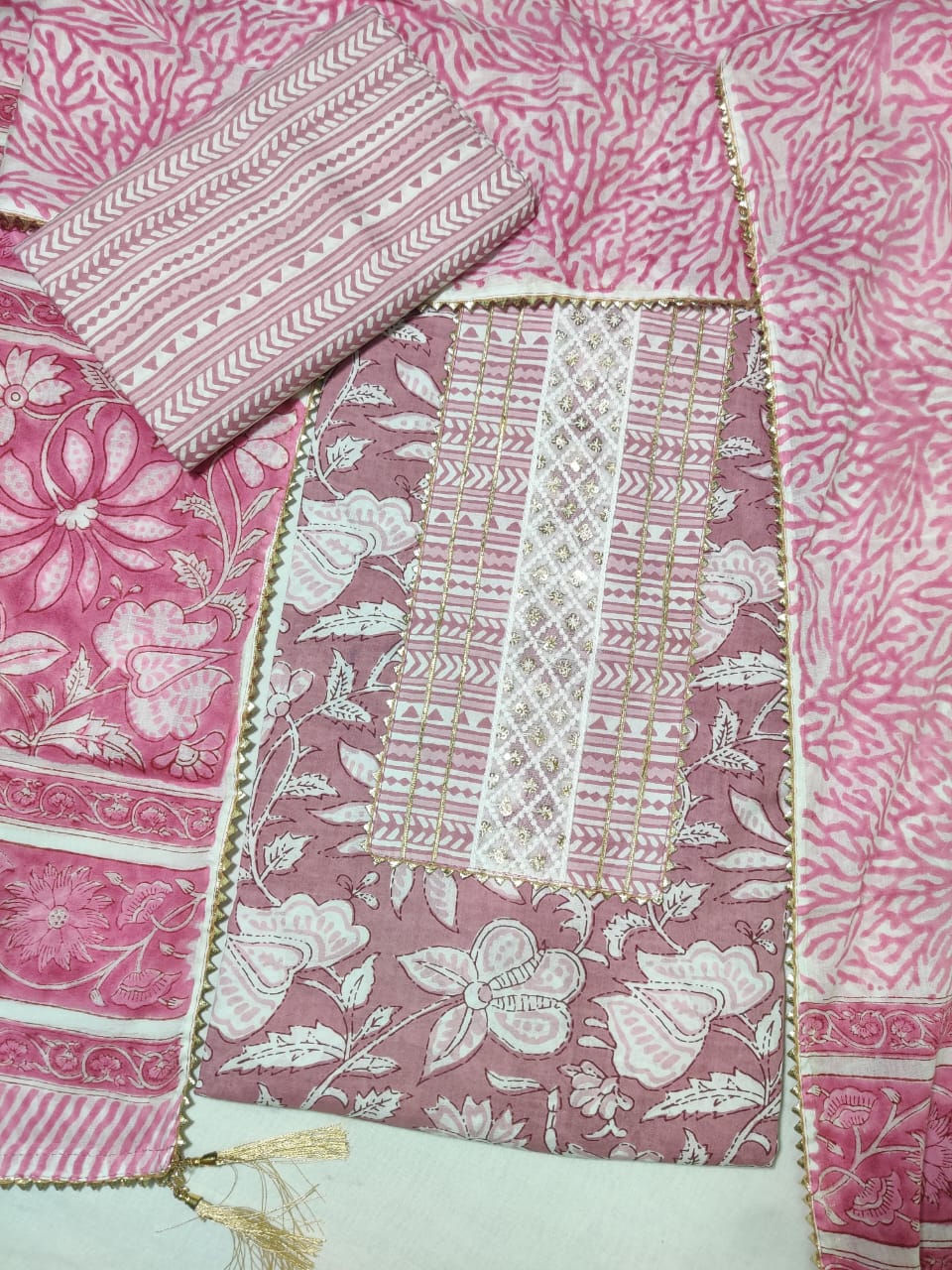 Pure Cotton Embroidery Work Unstitched Suit With Cotton Dupatta