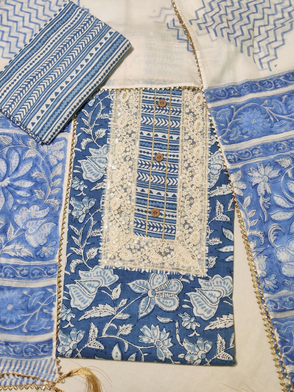 Pure Cotton Embroidery Work Unstitched Suit With Cotton Dupatta