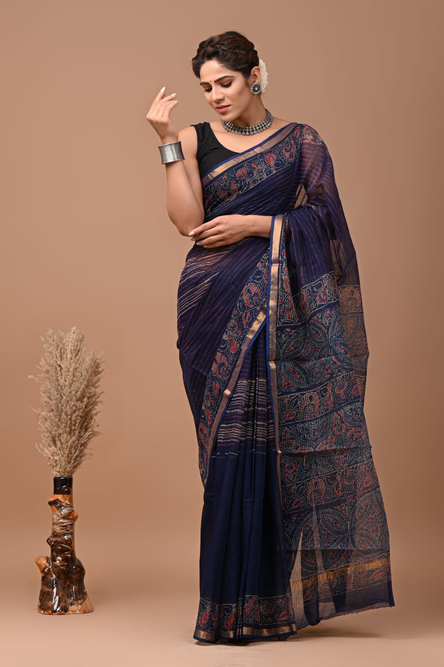 Pure Kota Doria Saree (5.5 Mtr) With Unstiched Blouse Piece (80 CM)