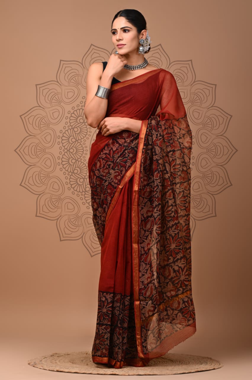 Pure Kota Doria Saree (5.5 Mtr) With Unstiched Blouse Piece (80 CM)