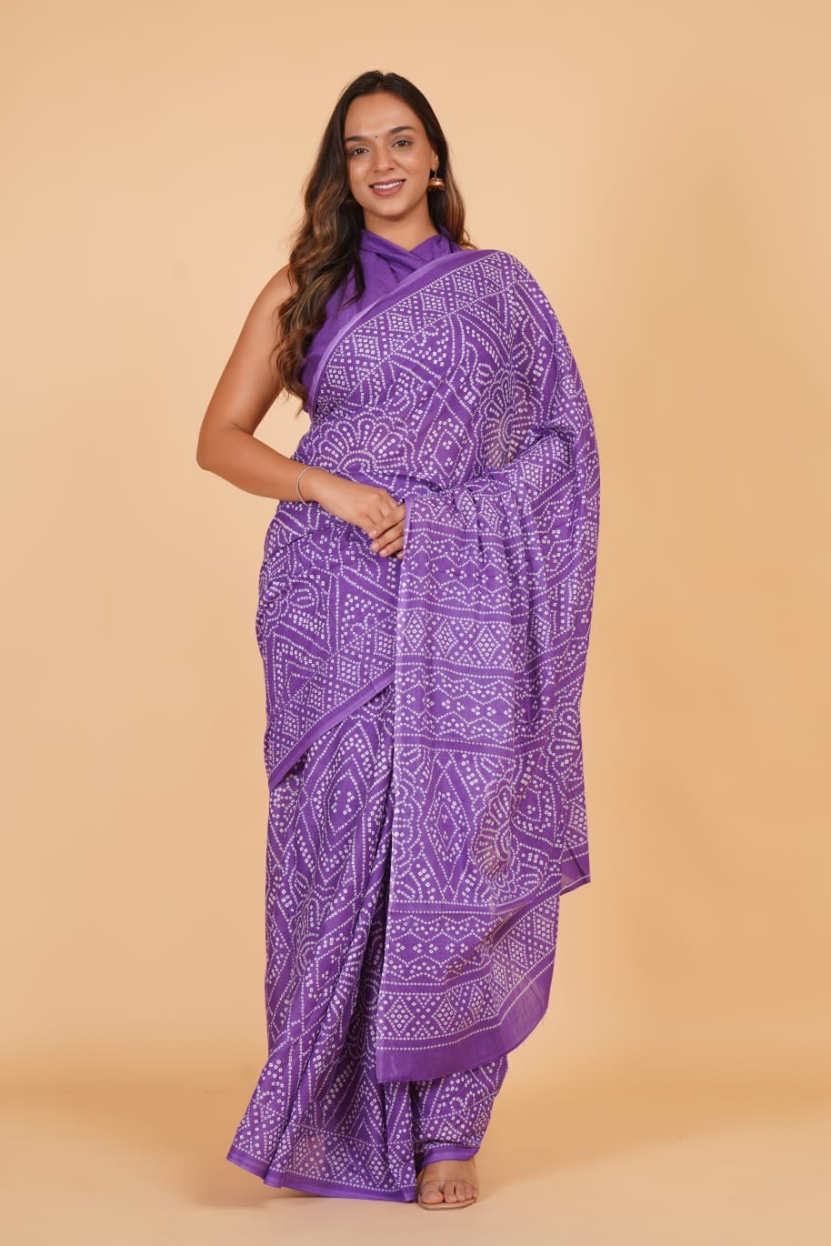 HAND PRINTED MULMUL COTTON SAREE (5.5 Mtr) WITH UNSTICHED BLOUSE PIECE (90Cm)