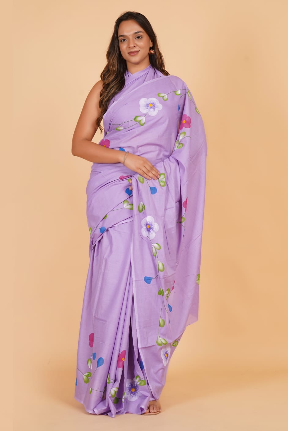 HAND PRINTED COTTON SAREE (5.5 Mtr) WITH UNSTICHED BLOUSE PIECE (90CM)