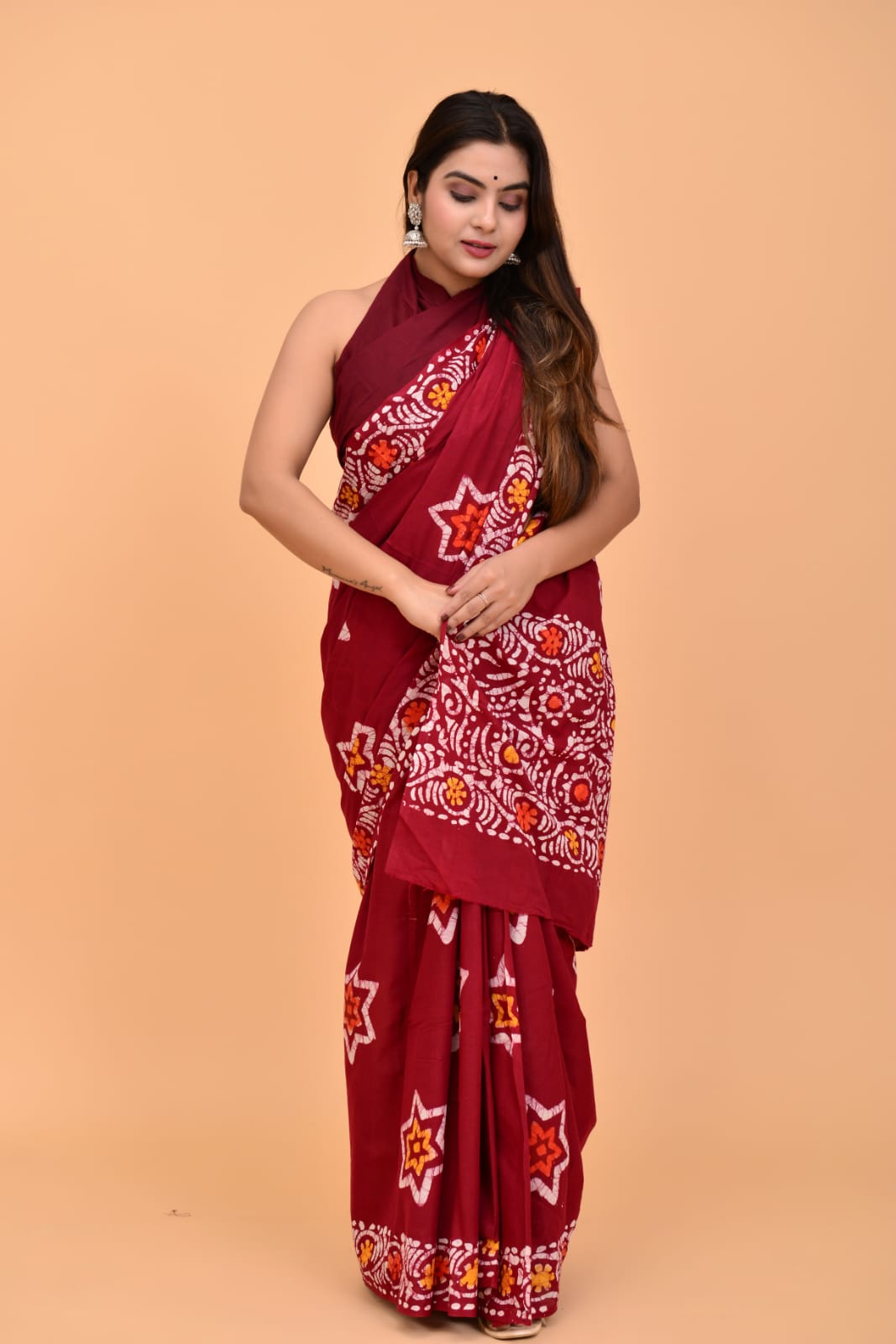 HAND BLOCK PRINTED COTTON SAREE (5.5 Mtr) WITH UNSTICHED BLOUSE PIECE (90CM)
