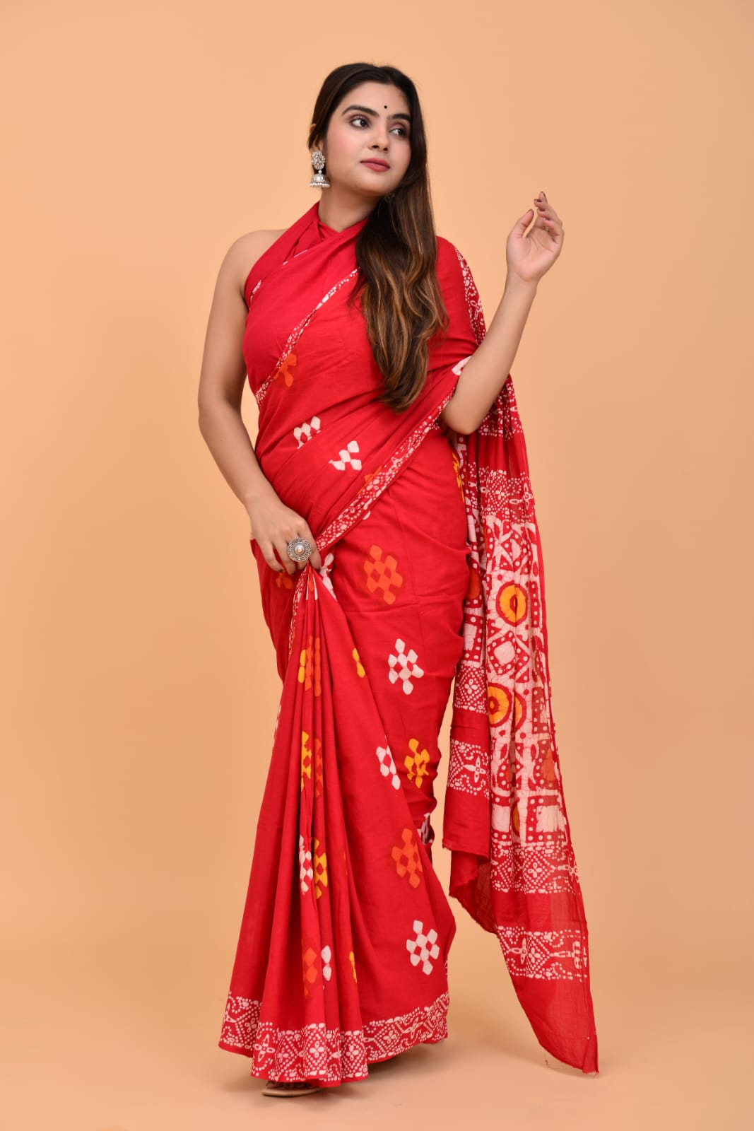 HAND BLOCK PRINTED COTTON SAREE (5.5 Mtr) WITH UNSTICHED BLOUSE PIECE (90CM)