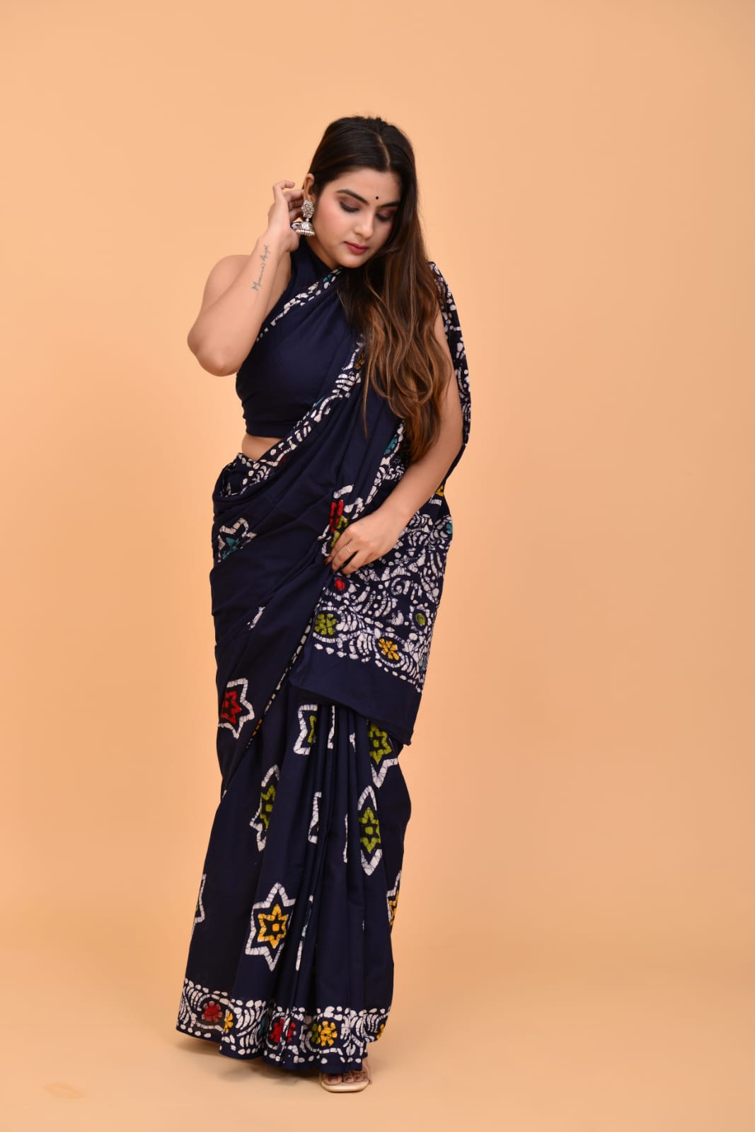 HAND BLOCK PRINTED COTTON SAREE (5.5 Mtr) WITH UNSTICHED BLOUSE PIECE (90CM)