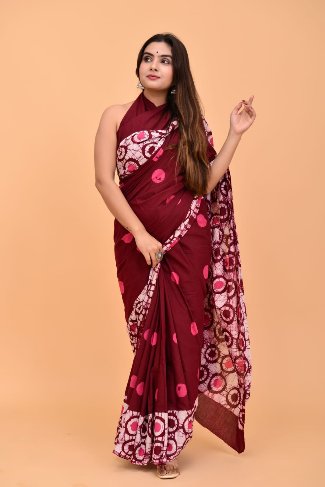 HAND BLOCK PRINTED COTTON SAREE (5.5 Mtr) WITH UNSTICHED BLOUSE PIECE (90CM)