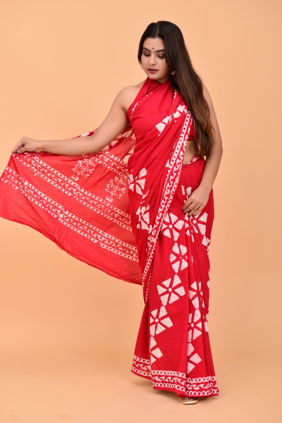 HAND BLOCK PRINTED COTTON SAREE (5.5 Mtr) WITH UNSTICHED BLOUSE PIECE (90CM)