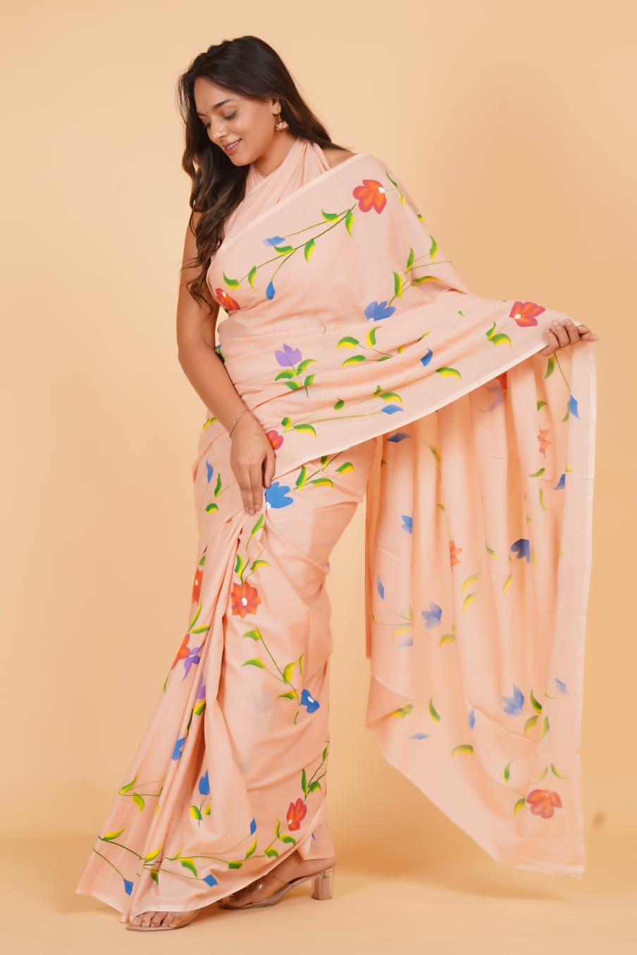 HAND PRINTED COTTON SAREE (5.5 Mtr) WITH UNSTICHED BLOUSE PIECE (90CM)