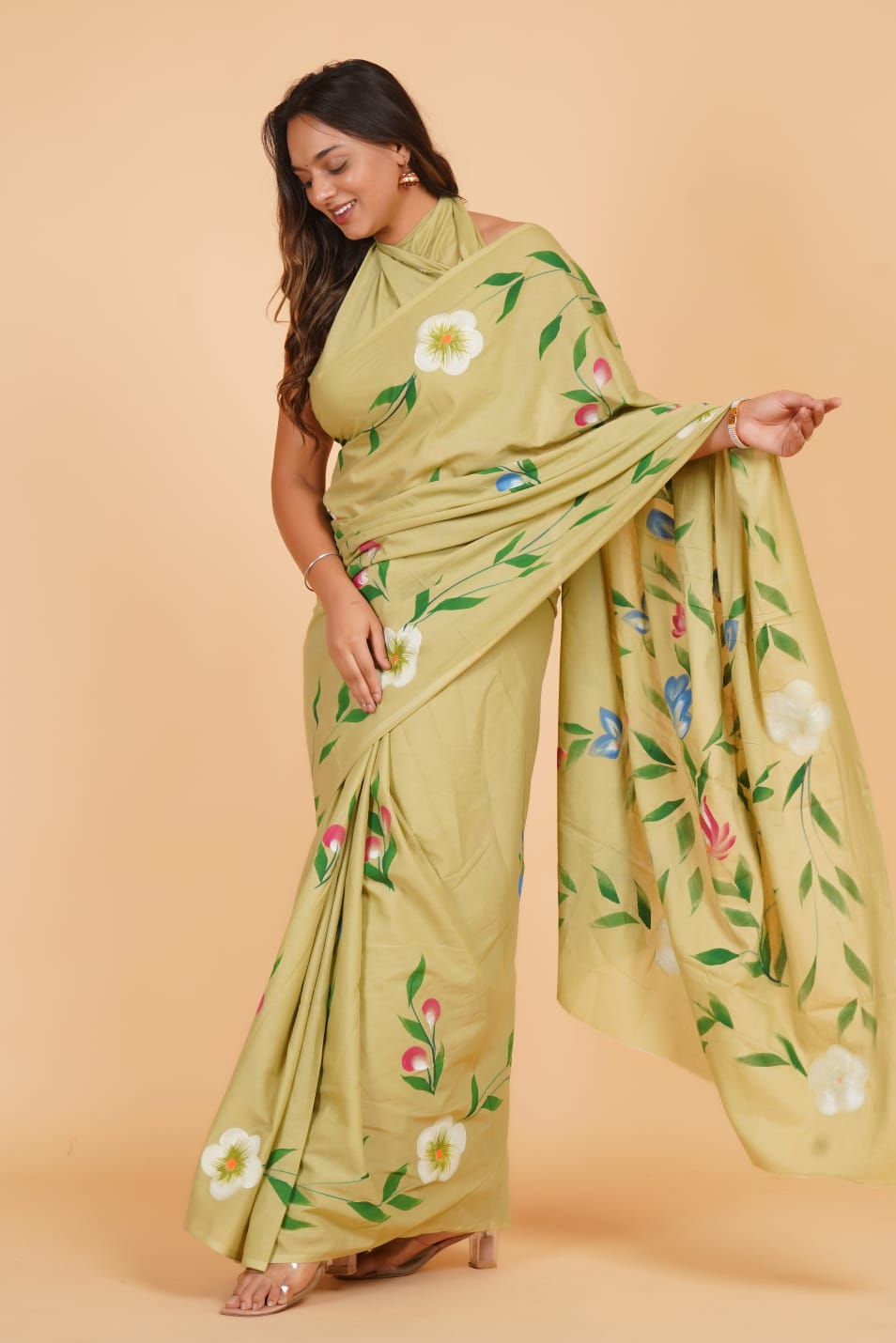 HAND PRINTED COTTON SAREE (5.5 Mtr) WITH UNSTICHED BLOUSE PIECE (90CM)