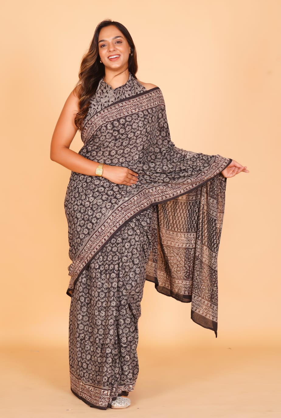 HAND BLOCK PRINTED COTTON SAREE (5.5 Mtr) WITH UNSTICHED BLOUSE PIECE (90CM)