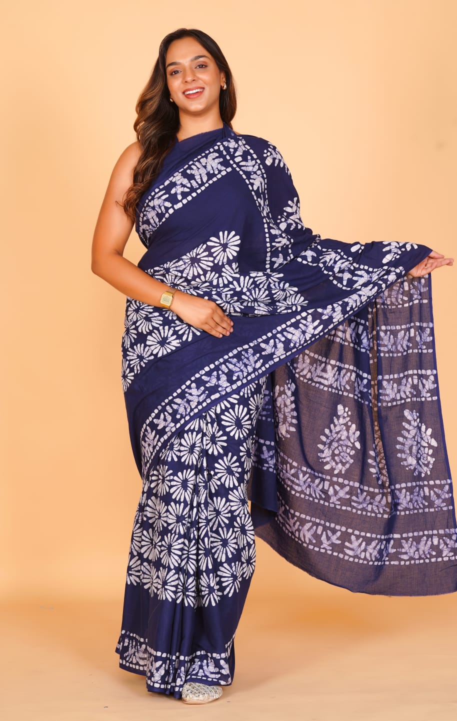 HAND BLOCK PRINTED COTTON SAREE (5.5 Mtr) WITH UNSTICHED BLOUSE PIECE (90CM)